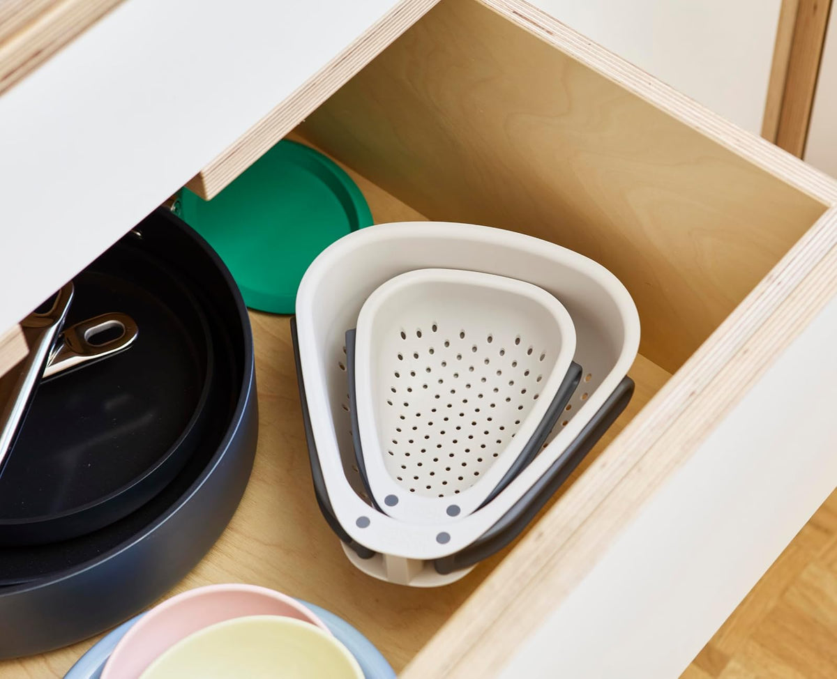 Joseph Joseph - Colador compacto con asas plegables, diseño que ahorra espacio, esquinas fáciles de verter, para drenar verduras, pasta, frutas