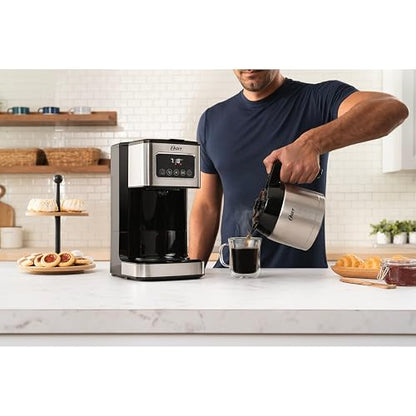 Oster Cafetera de Goteo Programable Capacidad 8 Tazas, Pantalla Táctil LED | Programa el café hasta 24 hrs de anticipación, pausa para servir, apagado automático, filtro reutilizable,