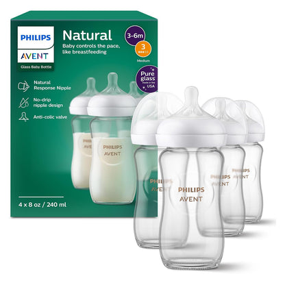 Philips Avent Set de Regalo Biberones de Vidrio Natural con Tetina Anticólicos - 8 Fl Oz (Pack of 4)