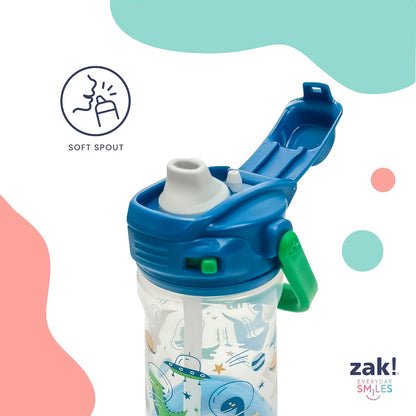 Zak Designs - Botella de agua para niños, con diseño de princesa de Disney, de plástico de 12 onzas, duradera y a prueba de fugas con boquilla de bloqueo de líquido, asa de transporte, base protectora