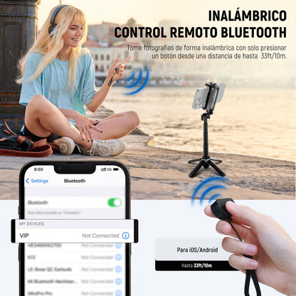 NEEWER Palo Selfie con Obturador Remoto Bluetooth Desmontable, Trípode Viaje Plegable y Ligero para iPhone, 360° Soporte Teléfono Zapata Fría para Youtube/TikTok Vlogs Fotografía en Vivo, Negro, P15