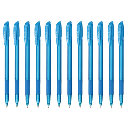 Bolígrafo Feel-It Pentel Cuerpo Delgado Tinta de Baja Viscosidad Color Azul Cielo Caja con 12 Piezas-BX427-S