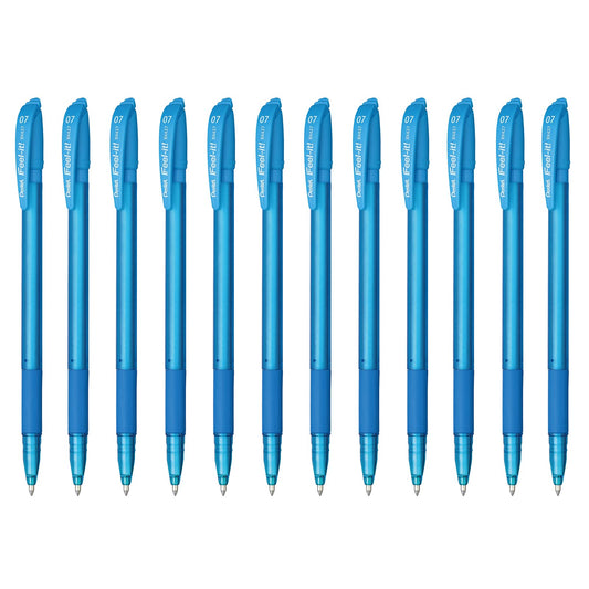 Bolígrafo Feel-It Pentel Cuerpo Delgado Tinta de Baja Viscosidad Color Azul Cielo Caja con 12 Piezas-BX427-S