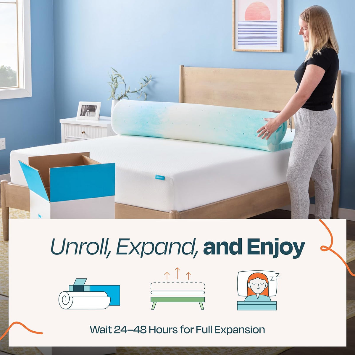 Linenspa - Colchoneta de Memory Foam con Gel y Diseño de Remolino - Sobrecolchón Refrescante de 5 cm - Topper para Colchón - Sensación Suave y Acolchada - Alivia Puntos de Presión - Individual