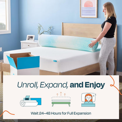 Linenspa - Colchoneta de Memory Foam con Gel y Diseño de Remolino - Sobrecolchón Refrescante de 5 cm - Topper para Colchón - Sensación Suave y Acolchada - Alivia Puntos de Presión - Individual