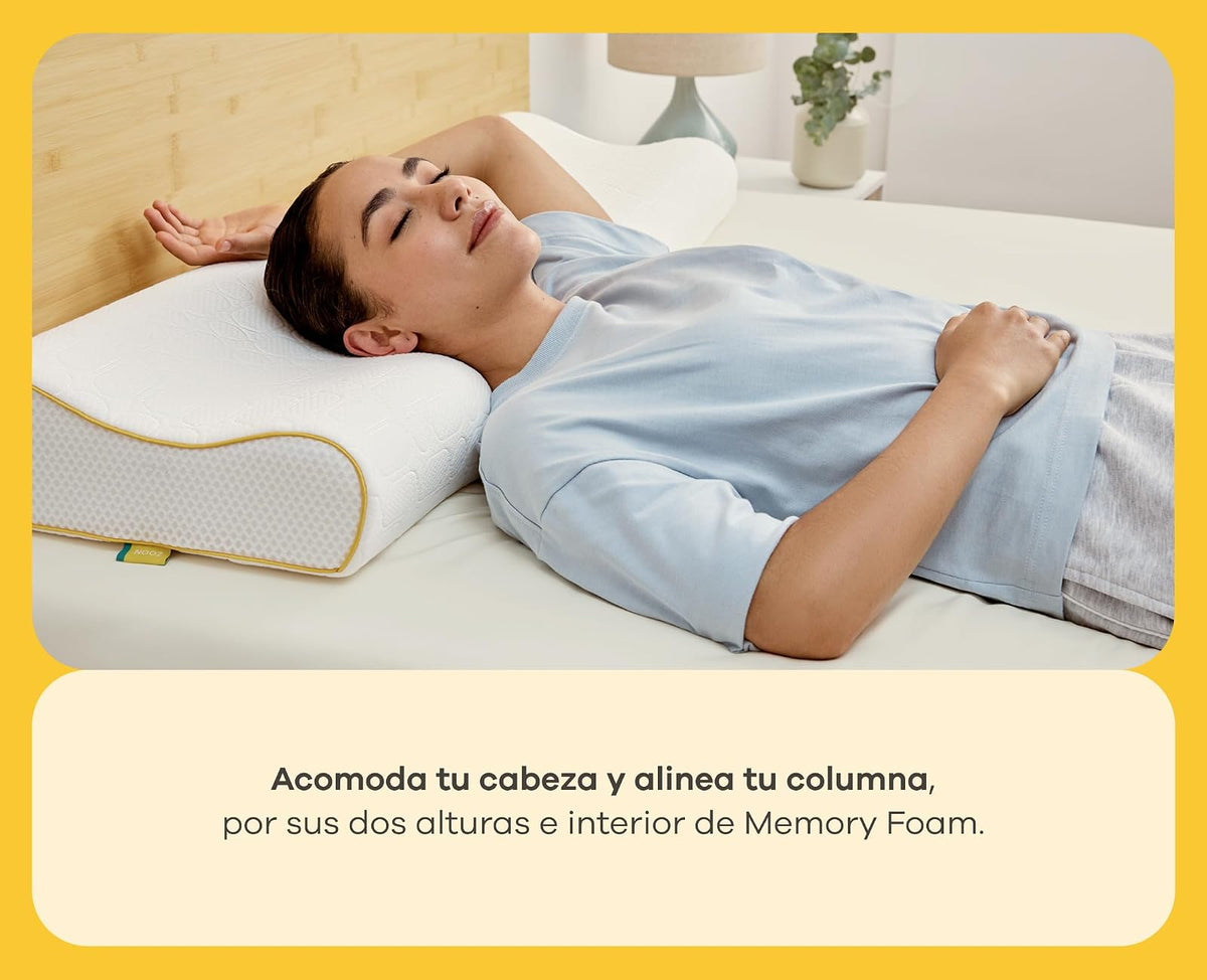 Nooz Almohada Dual Memory Foam Cervical Doble Altura Soporte Ergonómico para Dormir de Lado Firme para Cuello