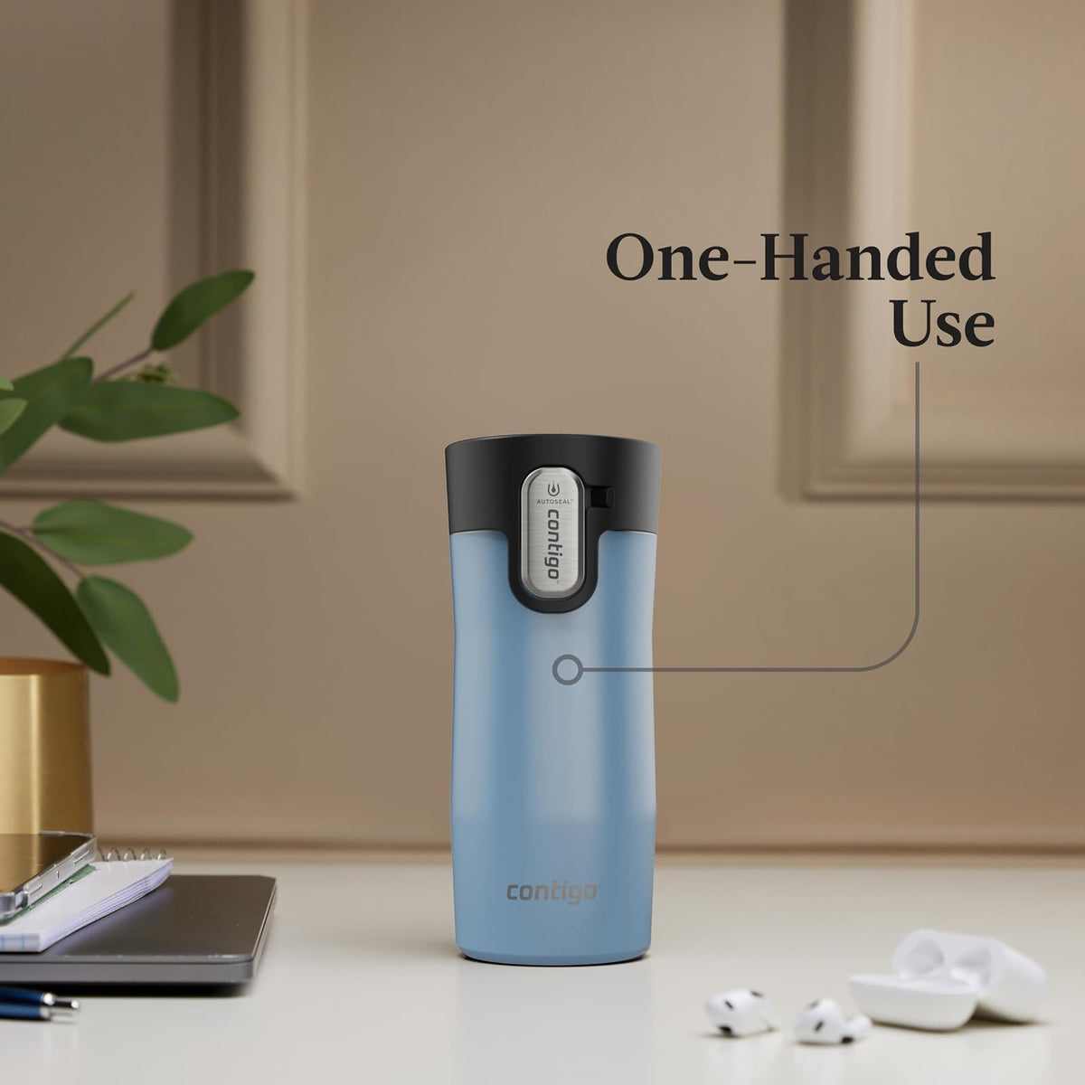 Contigo AUTOSEAL West Loop - Taza de viaje de acero inoxidable aislada al aspiradora con tapa fácil de limpiar, 12 onzas, perla helada glaciar