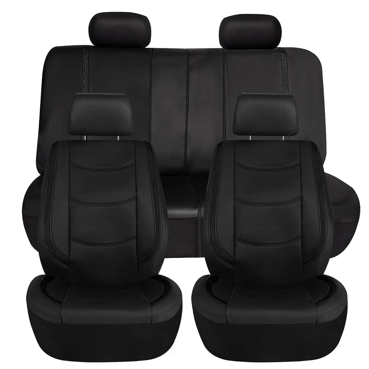 FH Group Juego Completo de Fundas de Asiento de Piel Sintética Universal PU013BLACK115-AVC, Negro
