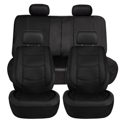 FH Group Juego Completo de Fundas de Asiento de Piel Sintética Universal PU013BLACK115-AVC, Negro