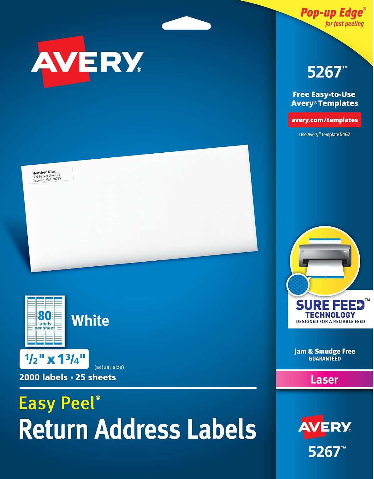 Avery AVE-5267 Etiqueta Láser,1.3 x 4.5 cm, 2000 Etiquetas, color Blanco - 1 - 2" x 1 3 - 4" - 2.000 etiquetas