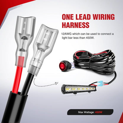 Nilight 10043W Kit de Arnés de Cableado LED 12 AWG 1 Cable con Interruptor y Fusible de Relé 12 V