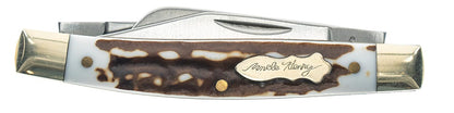 Uncle Henry Next Gen Staglon 807UHCP JR - Cuchillo Plegable de 3 Hojas de 4.8 Pulgadas con Punta de Clip de Acero Inoxidable, pie de Oveja, Cuchillas Spey-Point y Mango de Staglon para Caza, Camping