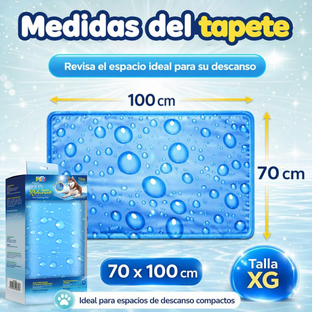 Fancy Pets Tapete Refrescante para Perros XGDE Aqua Cool | Autoenfriante, Portátil y No Tóxico | Uso Interior y Exterior