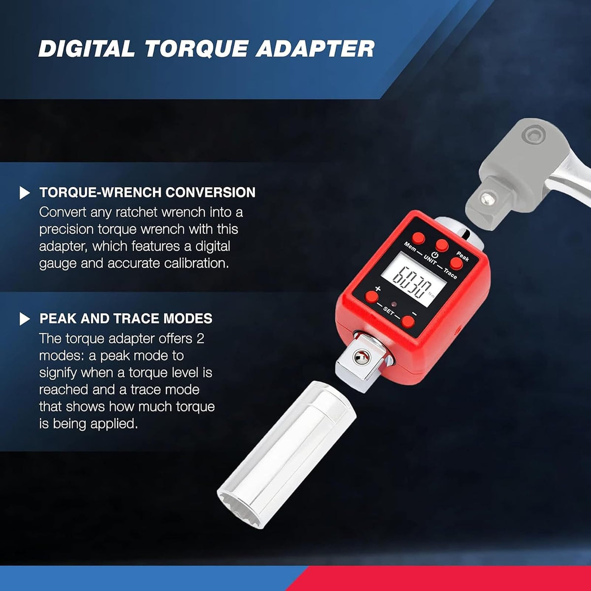 Neiko 20743A - Adaptador de par digital de 3/4 pulgadas, 158-80 pies-lb, convertidor de llave dinamométrica digital/adaptador de llave dinamométrica, ajuste de par de alertas, calibrar llaves dinamométricas y analógicas