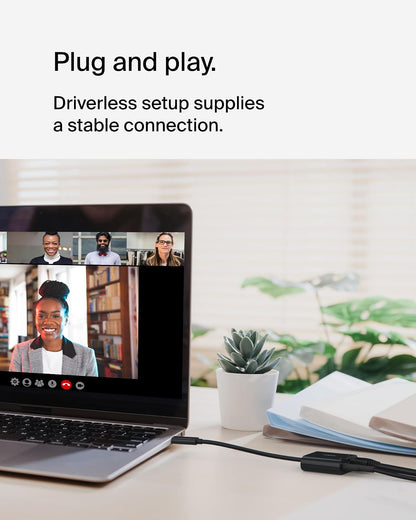 Belkin Connect USB-C a Ethernet + Adaptador de Carga de 100 W con Puerto Gigabit Ethernet y Puerto USB-C - 10/100/1000 Mbps para conexión rápida a Internet, Compatible con iPhone 16, Samsung Galaxy
