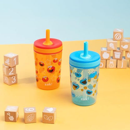 Zak Designs - Vasos para niños pequeños de Sesame Street Kelso para viajes o en casa, paquete de 2 vasos de plástico duraderos de 15 onzas con diseño a prueba de fugas, perfectos para niños (Elmo y