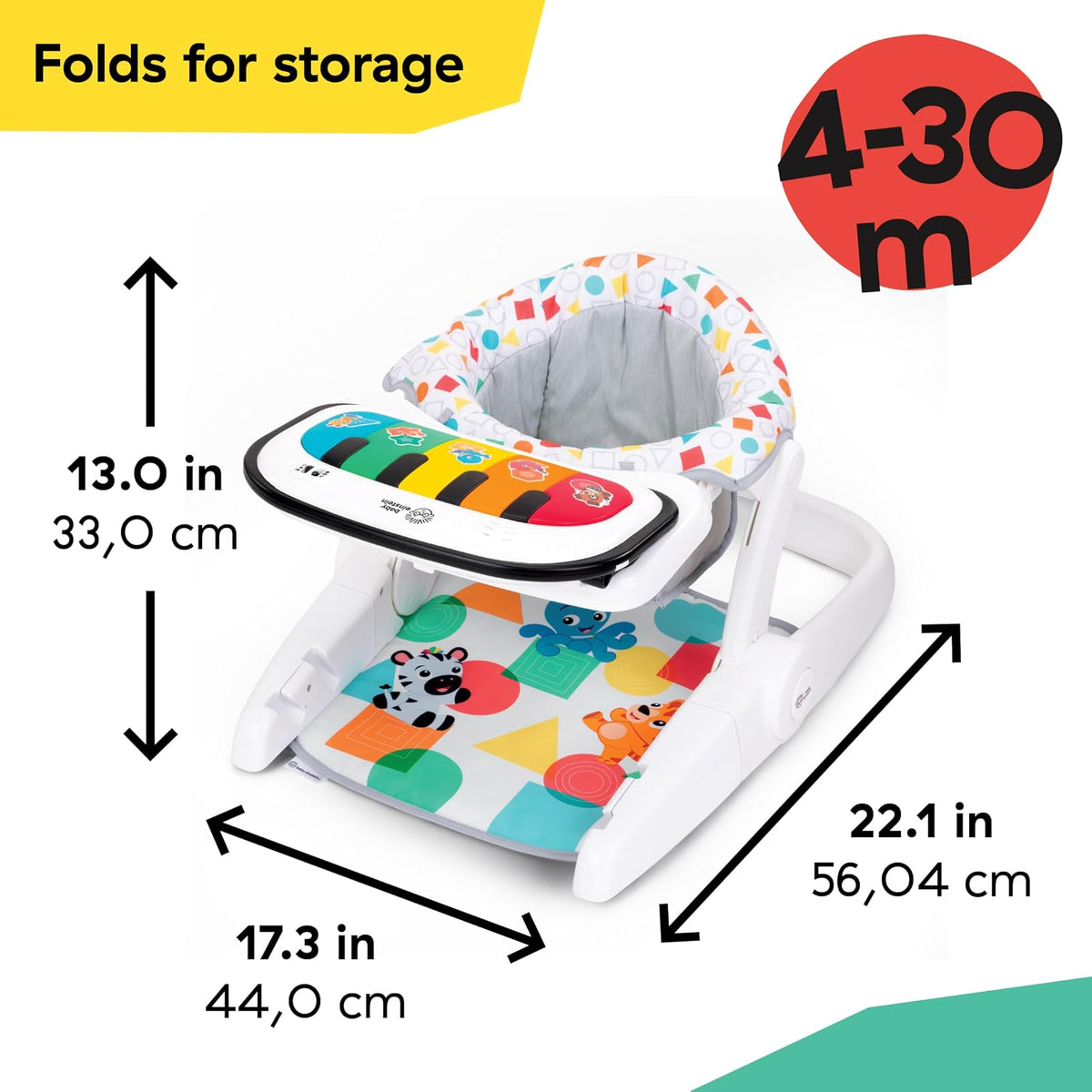Baby Einstein Asiento de piso 4 en 1 Kickin' Tunes para Bebé, más de 50 melodías y frases, aprendizaje de colores y formas en 4 idiomas, 2 posiciones, piano desmontable, Unisex, a partir de 4 meses