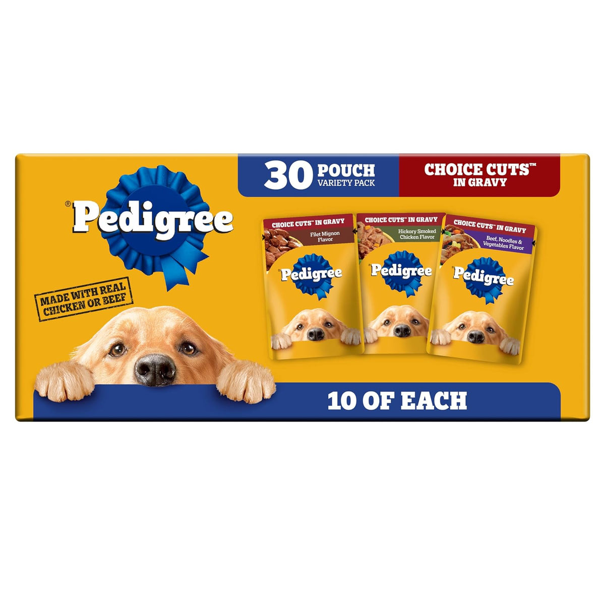 Pedigree Choice Cuts Sobres para Perro Adulto Sabores: Filet Mignon, Beef, Noodles & Vegetables, Hickory Smoked Chicken 30 Piezas 100g c/u