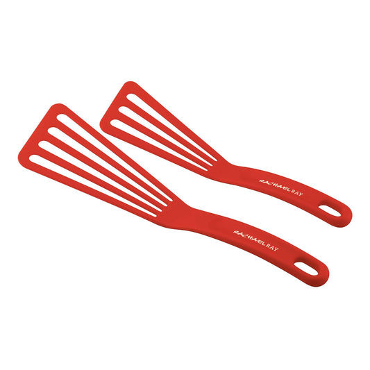 Rachael Ray 47206 - Juego de 2 espátulas de nailon con ranuras, color rojo