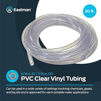 Eastman 98619 - Tubería de vinilo transparente de PVC de 5/16 pulgadas de diámetro exterior de 5/16 pulgadas, longitud de 20 pies
