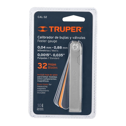 Truper CAL-32, Calibrador de 32 hojas std / mm, fabricadas en acero al manganesio