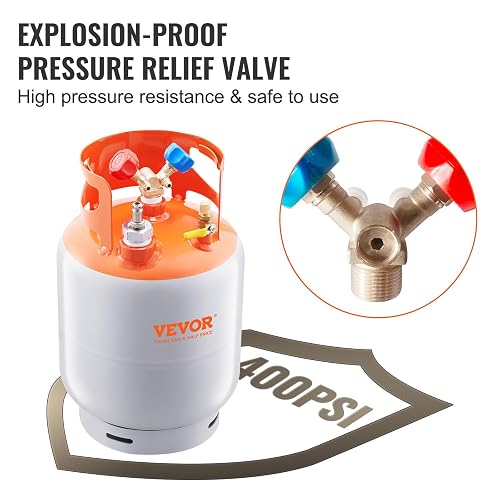 VEVOR - Tanque de recuperación de refrigerante con Interruptor de Flotador, 30 Libras. Capacidad AC - Tanque de recuperación con Adaptador de ¼ a ½, Tanque de recuperación Reutilizable HVAC para Todo