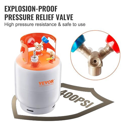 VEVOR - Tanque de recuperación de refrigerante con Interruptor de Flotador, 30 Libras. Capacidad AC - Tanque de recuperación con Adaptador de ¼ a ½, Tanque de recuperación Reutilizable HVAC para Todo