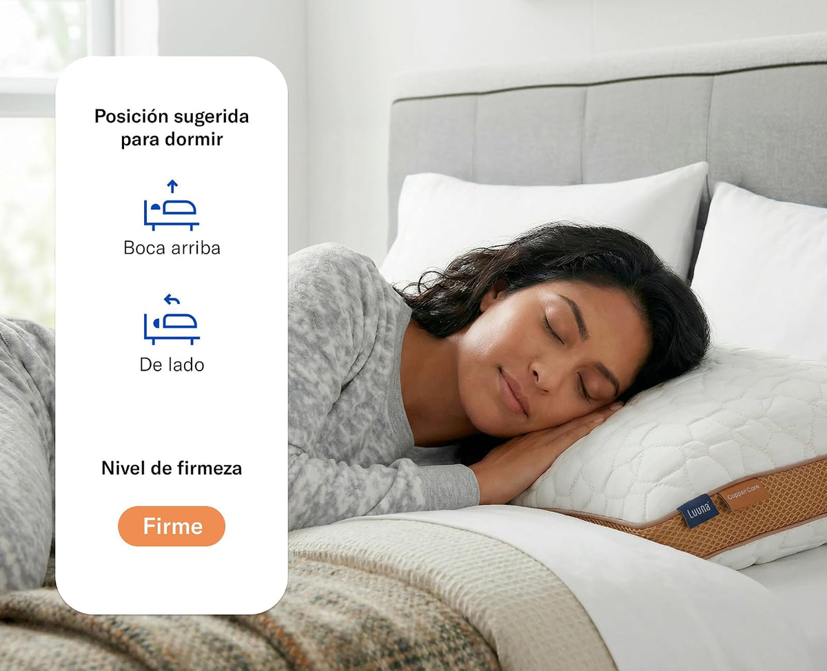 Luuna Almohada Copper Care con Infusión de Cobre y Memory Foam – Termorregulación, Propiedades Antimicrobianas y Soporte Ergonómico