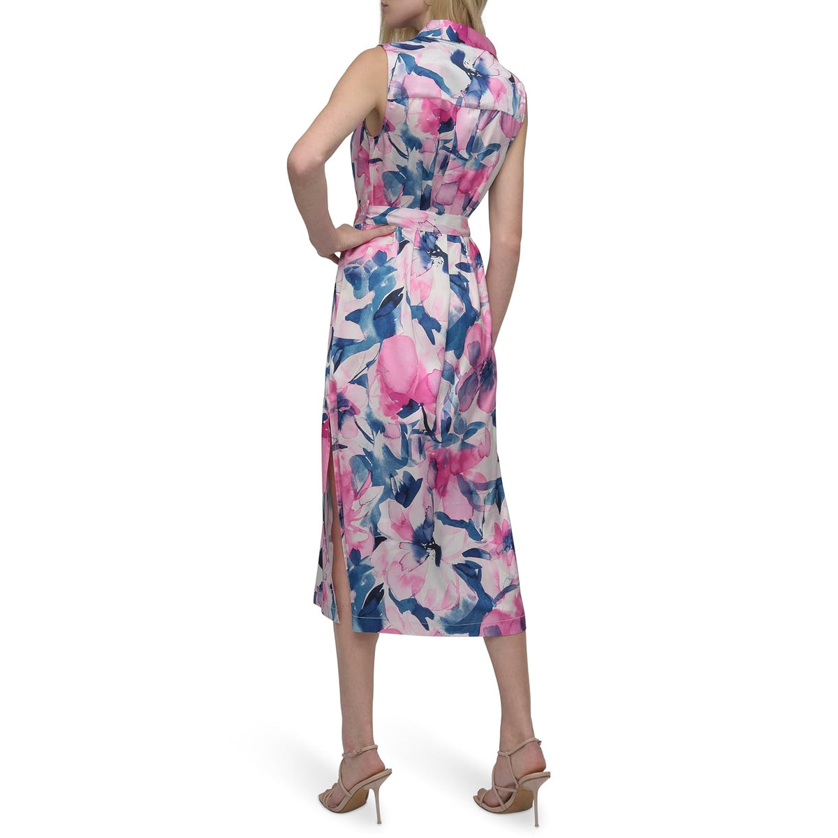 DKNY Sleeveless Collar Neck Button Front Midi Dress VestidoMujer