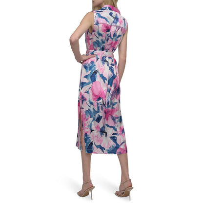 DKNY Sleeveless Collar Neck Button Front Midi Dress VestidoMujer