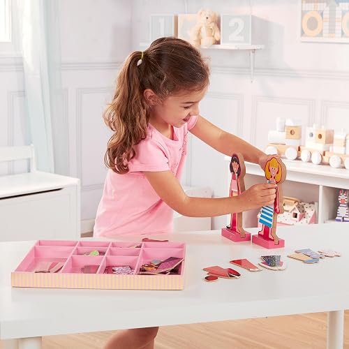 Melissa & Doug Abby y Emma, Muñecas Magnéticas de Vestir, Juguete de Madera, Juego de Imitación, 2 Sets de Juego en Uno (Más de 55 Piezas)