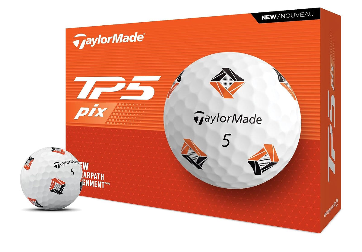 TaylorMade TP5 Pelotas de Golf Edición 2024 - TP5 Pix - Blanco - Negro - Naranja
