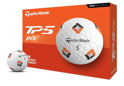 TaylorMade TP5 Pelotas de Golf Edición 2024 - TP5 Pix - Blanco - Negro - Naranja