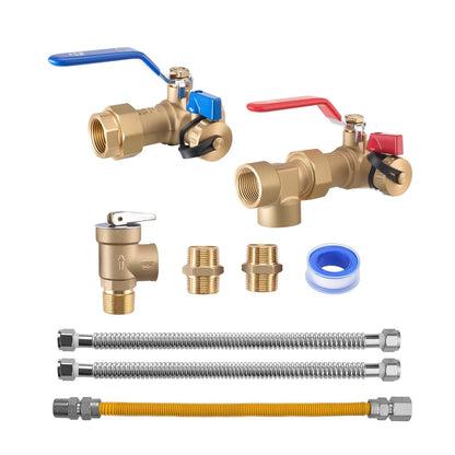 VEVOR Kit para Calentador de Agua, Kit de reparación de tuberías de Agua fría y Caliente de 3/4 Pulgadas con válvulas de Aislamiento WOG de 600, válvula de Alivio de presión
