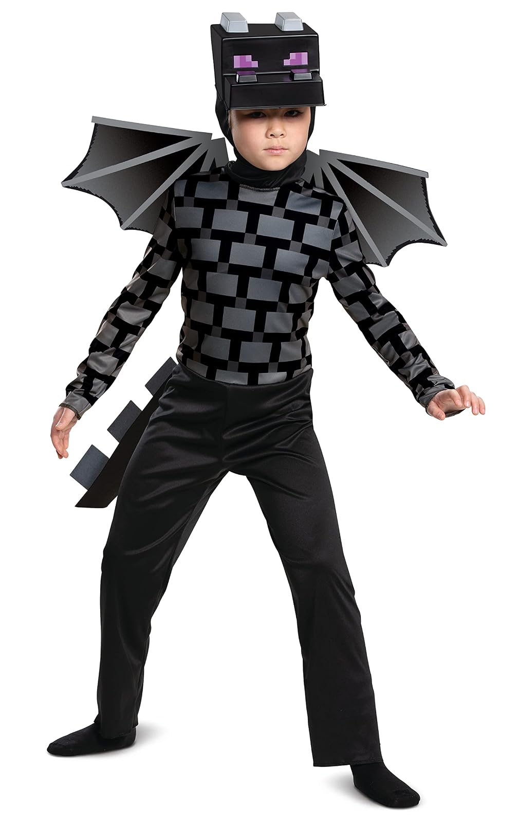 Minecraft Ender Dragon Disfraz para niños, traje de personajes inspirado en videojuegos, talla clásica para niños, talla S (4-6), negro