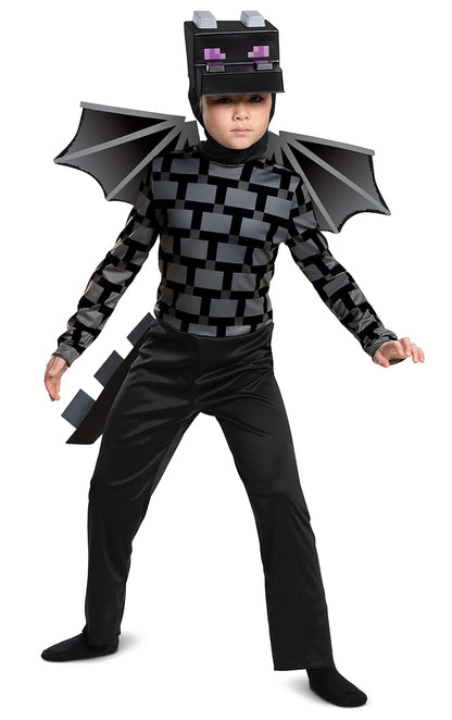 Minecraft Ender Dragon Disfraz para niños, traje de personajes inspirado en videojuegos, talla clásica para niños, talla S (4-6), negro