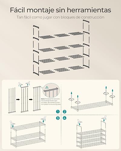 SONGMICS Zapatero de 4 Niveles, Estantería de Metal, para 16 a 20 Pares | Estante Apilable, 30 × 92 × 72 cm, Negro, Colección DEKY, MLSA14BKV3