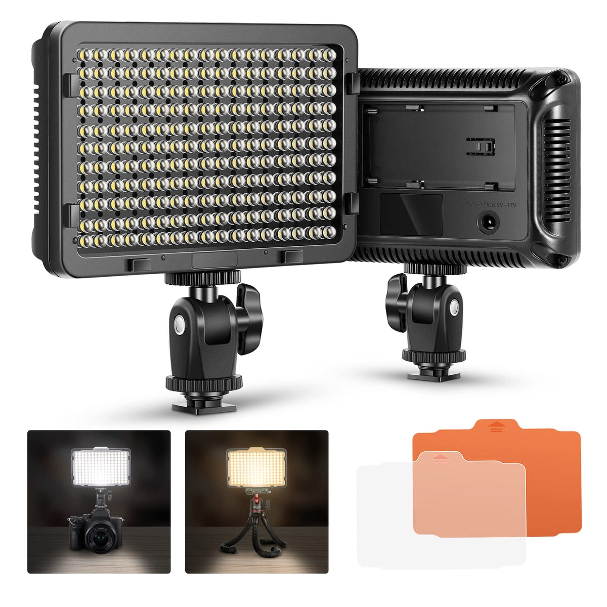 NEEWER on Camara Luz de Video Foto Regulable 176 LED Panel con 1/4" Rosca | Compatible con Nikon Sony y Other DSLR Camaras, 5600K (Bateria Not Included)