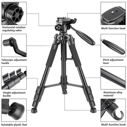 Neewer - Trípode portátil de Aluminio de 142 centímetros con Cabeza giratoria de 3 vías, Bolsa para cámara réflex Digital (DSLR), Carga hasta 4 kilogramos, Color Negro (SAB234)
