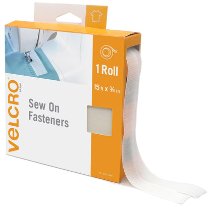 Cinta de tela para coser de la marca VELCRO, sustituto para botones a presión o cremalleras, alteraciones y dobladillo, paquete a granel de 15 pies, cierre de gancho y bucle, color blanco