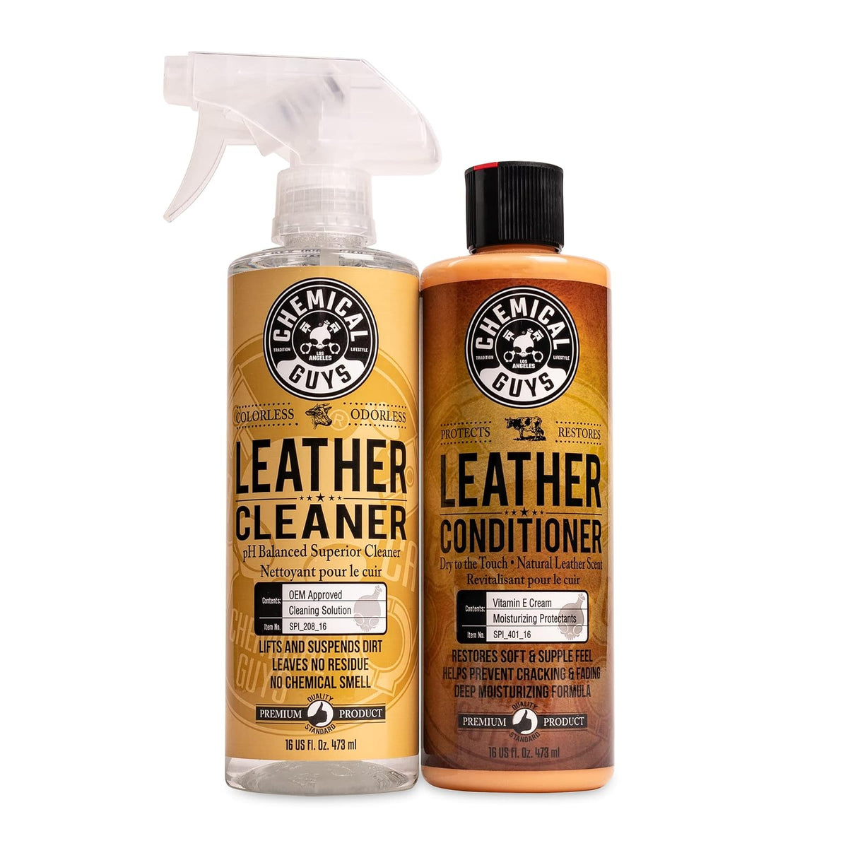 Chemical Guys Kit Limpiador y Acondicionador de Cuero + Protector de Interiores - 16 fl. Oz (2 Items) - Limpiador