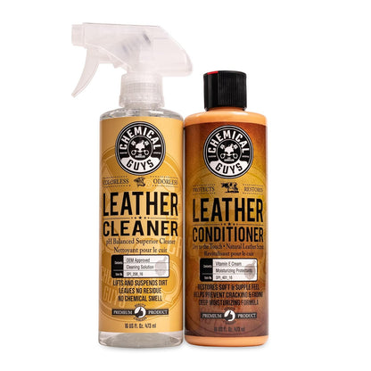 Chemical Guys Kit Limpiador y Acondicionador de Cuero + Protector de Interiores - 16 fl. Oz (2 Items) - Limpiador