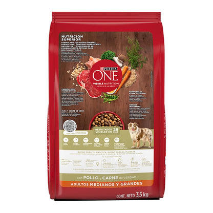 Purina One Dry Perro Adult M/L Meat 4x3.5kg MX