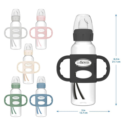Dr. Brown's Milestones - Botella estrecha para beber con asas 100% de silicona, botella de fácil agarre con boquilla suave, 8 onzas/250 ml, última intervensión de BPA, azul claro, 6 m+