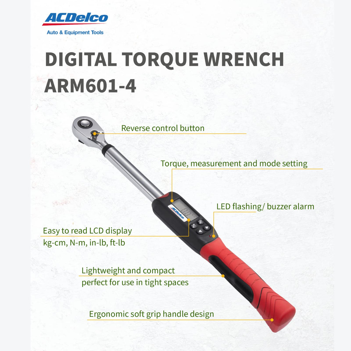 ACDelco ARM601-4 - Llave dinamométrica digital de alta resistencia con zumbador y notificación de flash LED, normas ISO 6789 con certificado de calibración