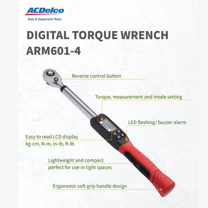 ACDelco ARM601-4 - Llave dinamométrica digital de alta resistencia con zumbador y notificación de flash LED, normas ISO 6789 con certificado de calibración