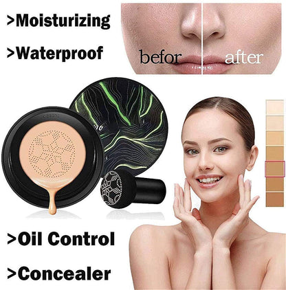 Waterproof Flaw-Less Air Cushion Foundation, Air Cushion CC Cream Mushroom Head Foundation, Makeup Foundation Full Coverage, Even Skin Tone Makeup Base