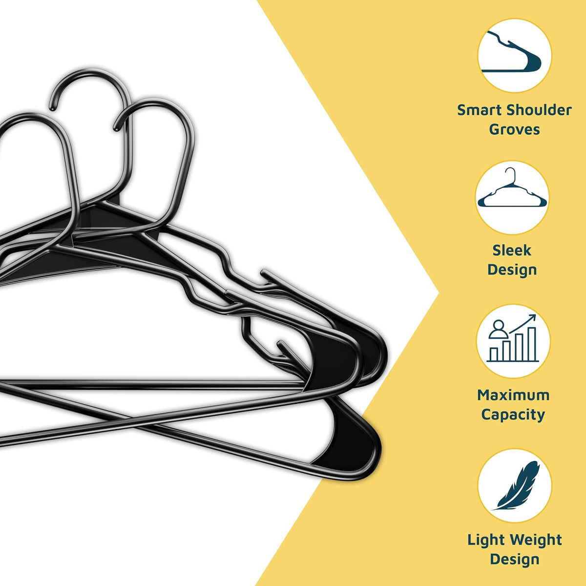 Plastic Clothes Hanger Set - 30 Pieces Versatile, Lightweight, Space-Saving, Non-Slip, Slim Designed, Dry and Wet Clothes Hanger Set - Black