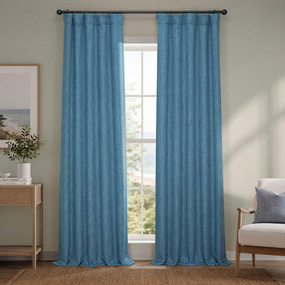 Half Price Drapes Cortina de Lino Sintético para Oscurecer - 127An x 243.8Al cm (1 Paneles) - Azul