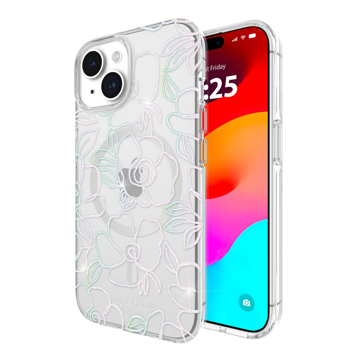 Case-Mate Kate Spade New York Funda para iPhone 15 / iPhone 14 / iPhone 13, Compatible con MagSafe - Modern Floral Silver
